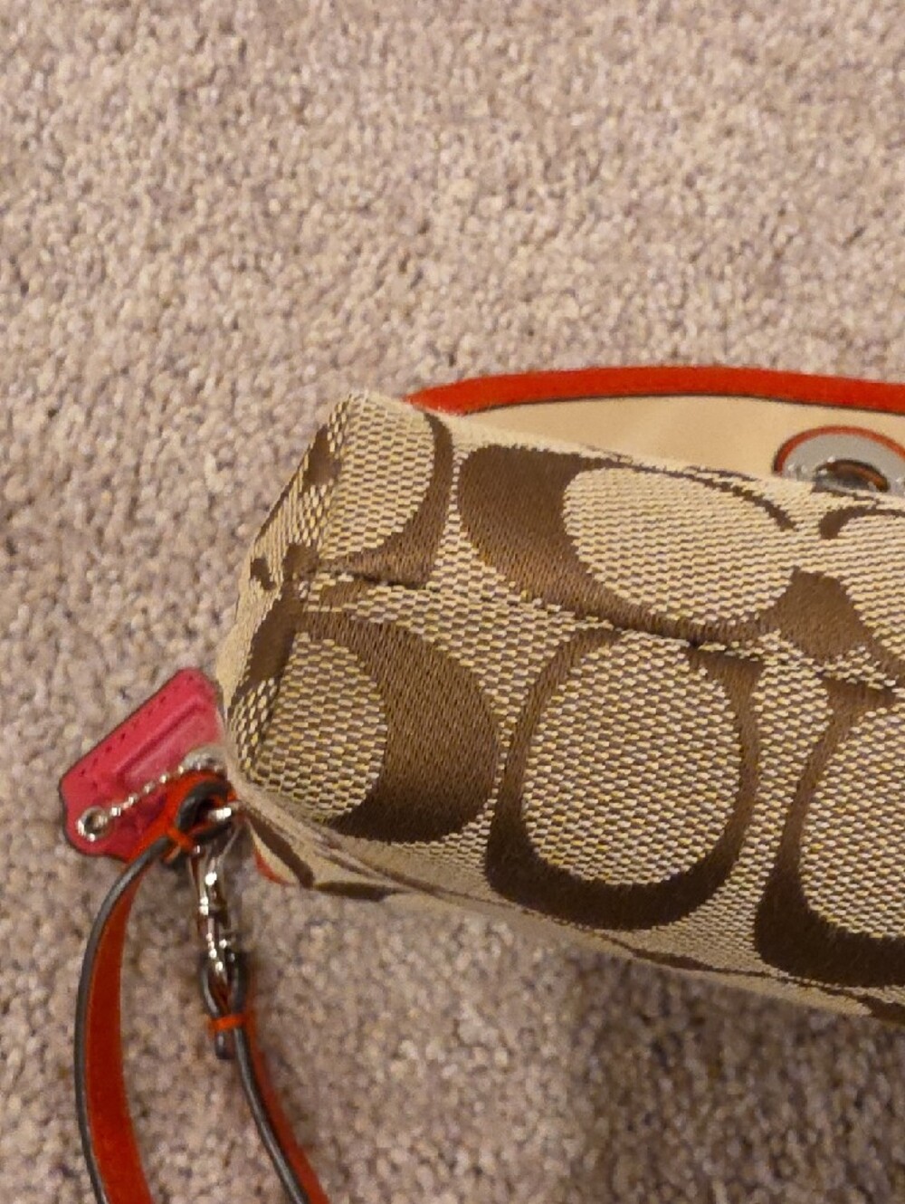 Coach Signature Canvas Wristlet in Brown with Orange Trim - Picture 8 of 9